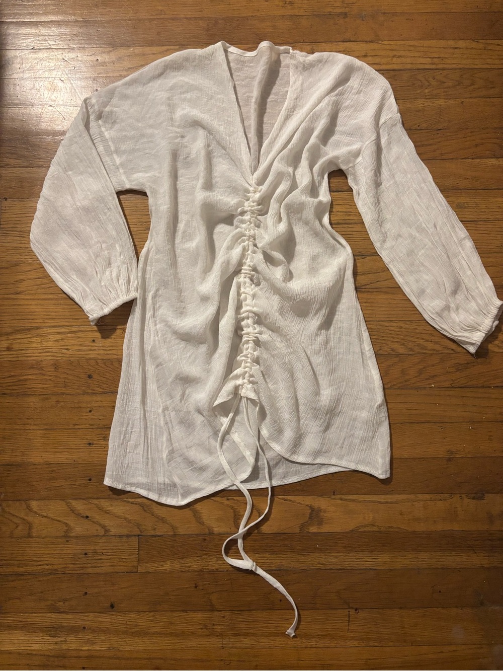 White Flowy Swim Coverup With Adjustable Drawstring
